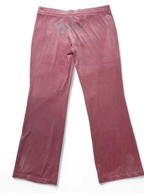 Juicy Couture Pink Velour Sweatpants Rhinestone Logo Womens Size L